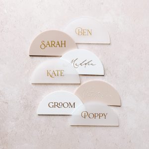 Arch name card with different coloured vinyls on different acrylics