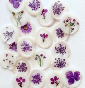 Collection of pressed flower in a vellum wax seal